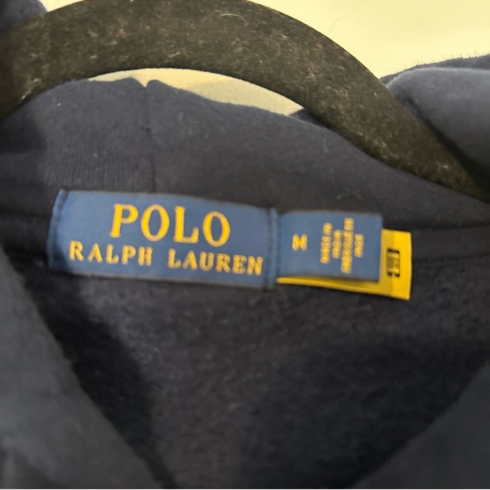 Polo Ralph Lauren Logo Hooded Sweatshirt Mens Medium Gold Navy - Picture 5 of 6
